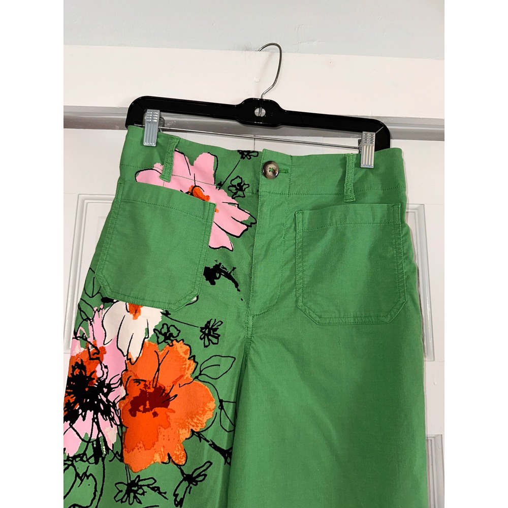 Maeve Sonal Nathwani Colette Cropped Wide-Leg Floral Pants Green 29 - Picture 4 of 7